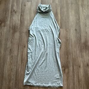 Eileen Fisher Funnel Neck Tencel Stretch Midi Dress Grey XS